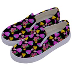 Girl With Hood Cape Heart Lemon Pattern Black Kids  Canvas Slip Ons by snowwhitegirl