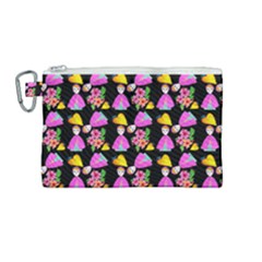 Girl With Hood Cape Heart Lemon Pattern Black Canvas Cosmetic Bag (medium)