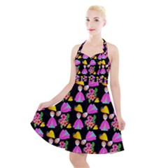 Girl With Hood Cape Heart Lemon Pattern Black Halter Party Swing Dress  by snowwhitegirl