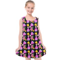 Girl With Hood Cape Heart Lemon Pattern Black Kids  Cross Back Dress