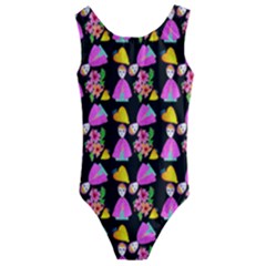 Girl With Hood Cape Heart Lemon Pattern Black Kids  Cut-out Back One Piece Swimsuit by snowwhitegirl