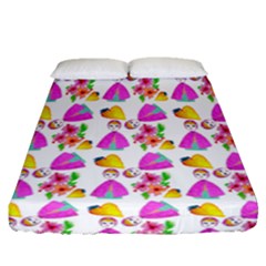 Girl With Hood Cape Heart Lemon Pattern White Fitted Sheet (queen Size) by snowwhitegirl