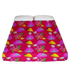 Girl With Hood Cape Heart Lemon Pattern Pink Fitted Sheet (queen Size) by snowwhitegirl