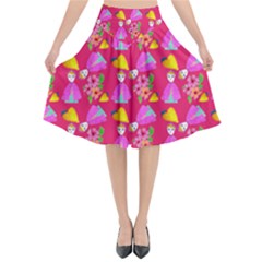 Girl With Hood Cape Heart Lemon Pattern Pink Flared Midi Skirt by snowwhitegirl