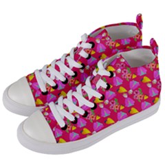 Girl With Hood Cape Heart Lemon Pattern Pink Women s Mid-top Canvas Sneakers by snowwhitegirl