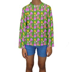 Girl With Hood Cape Heart Lemon Pattern Green Kids  Long Sleeve Swimwear by snowwhitegirl