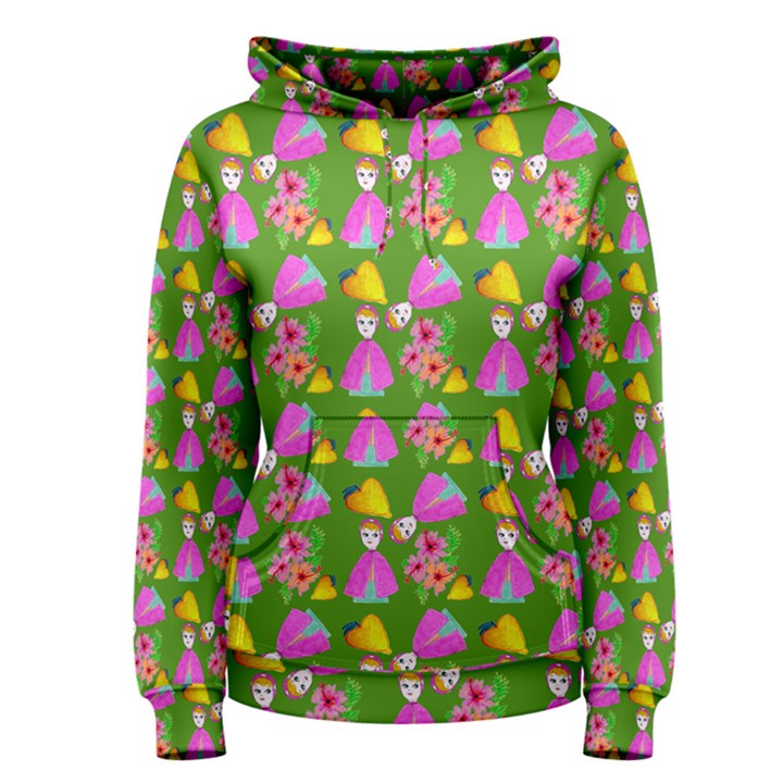 Girl With Hood Cape Heart Lemon Pattern Green Women s Pullover Hoodie