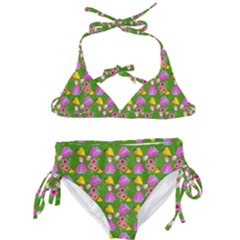 Girl With Hood Cape Heart Lemon Pattern Green Kids  Classic Bikini Set by snowwhitegirl