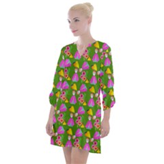 Girl With Hood Cape Heart Lemon Pattern Green Open Neck Shift Dress