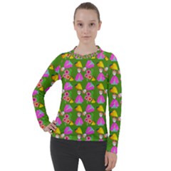 Girl With Hood Cape Heart Lemon Pattern Green Women s Pique Long Sleeve Tee