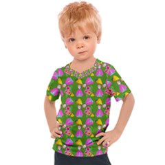 Girl With Hood Cape Heart Lemon Pattern Green Kids  Sports Tee