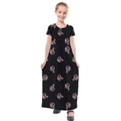 Ugly Monster Fish Motif Print Pattern Kids  Short Sleeve Maxi Dress by dflcprintsclothing