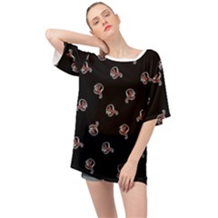 Ugly Monster Fish Motif Print Pattern Oversized Chiffon Top