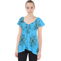 Blue Repeat Pattern Lace Front Dolly Top