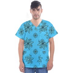 Blue Repeat Pattern Men s V-neck Scrub Top