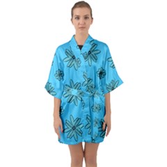 Blue Repeat Pattern Half Sleeve Satin Kimono 