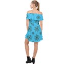 Blue repeat pattern Off Shoulder Chiffon Dress View2