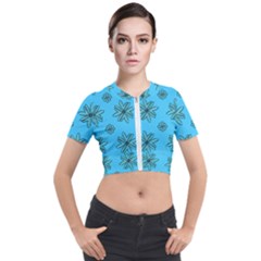 Blue Repeat Pattern Short Sleeve Cropped Jacket