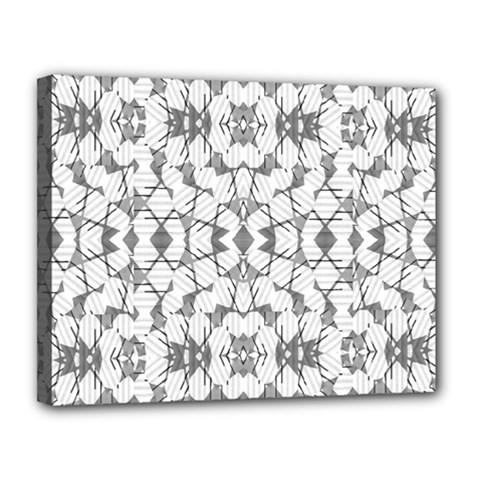 Grey And White Abstract Geometric Print Canvas 14  X 11  (stretched) by dflcprintsclothing