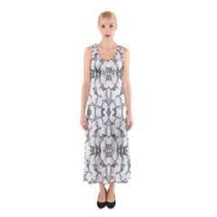 Grey And White Abstract Geometric Print Sleeveless Maxi Dress by dflcprintsclothing