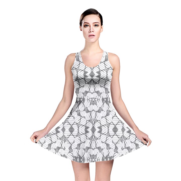 Grey And White Abstract Geometric Print Reversible Skater Dress