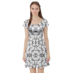 Grey And White Abstract Geometric Print Short Sleeve Skater Dress by dflcprintsclothing