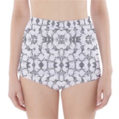 Grey And White Abstract Geometric Print High-waisted Bikini Bottoms by dflcprintsclothing