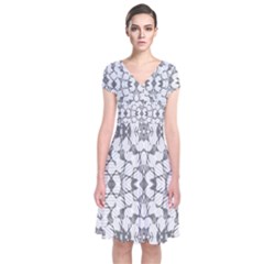 Grey And White Abstract Geometric Print Short Sleeve Front Wrap Dress by dflcprintsclothing