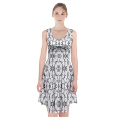 Grey And White Abstract Geometric Print Racerback Midi Dress by dflcprintsclothing