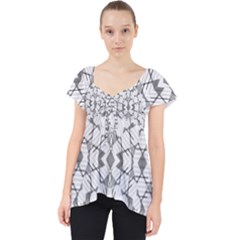 Grey And White Abstract Geometric Print Lace Front Dolly Top by dflcprintsclothing