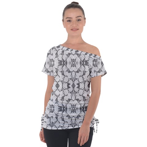 Grey And White Abstract Geometric Print Tie-up Tee by dflcprintsclothing