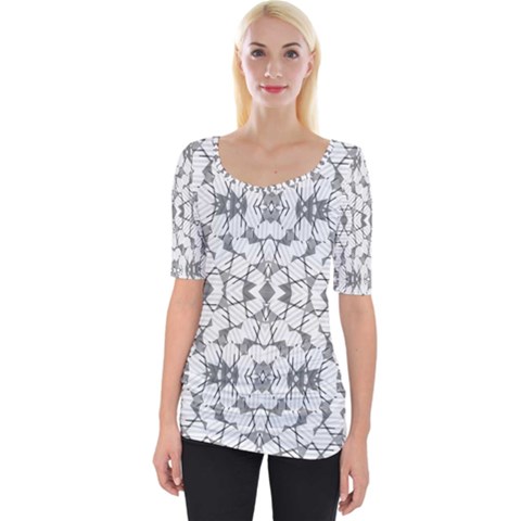 Grey And White Abstract Geometric Print Wide Neckline Tee by dflcprintsclothing