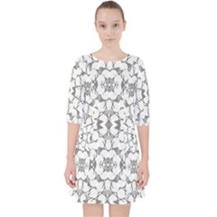 Grey And White Abstract Geometric Print Pocket Dress by dflcprintsclothing