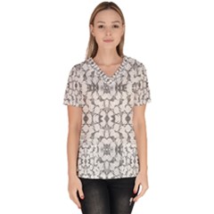 Grey And White Abstract Geometric Print Women s V-neck Scrub Top