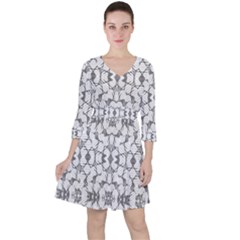 Grey And White Abstract Geometric Print Ruffle Dress by dflcprintsclothing