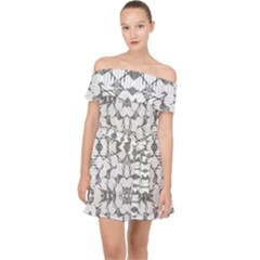 Grey And White Abstract Geometric Print Off Shoulder Chiffon Dress by dflcprintsclothing