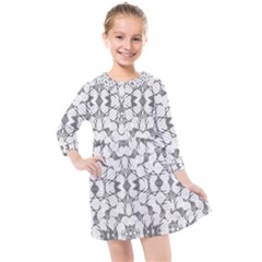 Grey And White Abstract Geometric Print Kids  Quarter Sleeve Shirt Dress by dflcprintsclothing