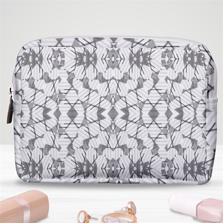 Grey And White Abstract Geometric Print Make Up Pouch (Medium)