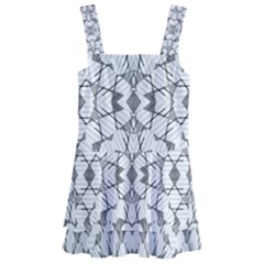 Grey And White Abstract Geometric Print Kids  Layered Skirt Swimsuit