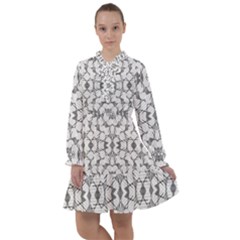 Grey And White Abstract Geometric Print All Frills Chiffon Dress