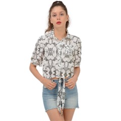 Grey And White Abstract Geometric Print Tie Front Shirt  by dflcprintsclothing