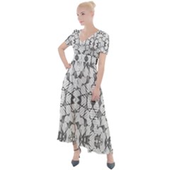 Grey And White Abstract Geometric Print Button Up Short Sleeve Maxi Dress by dflcprintsclothing