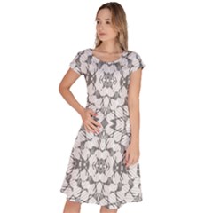 Grey And White Abstract Geometric Print Classic Short Sleeve Dress by dflcprintsclothing