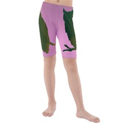 Owl Bird Branch Nature Animal Kids  Mid Length Swim Shorts