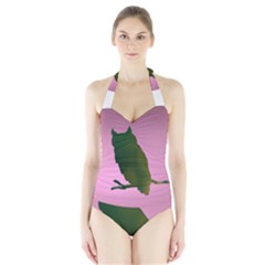 Owl Bird Branch Nature Animal Halter Swimsuit