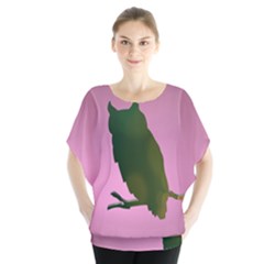 Owl Bird Branch Nature Animal Batwing Chiffon Blouse