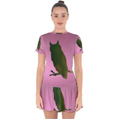 Owl Bird Branch Nature Animal Drop Hem Mini Chiffon Dress by HermanTelo