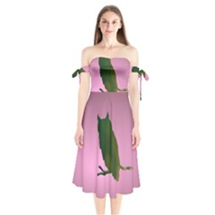 Owl Bird Branch Nature Animal Shoulder Tie Bardot Midi Dress