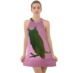 Owl Bird Branch Nature Animal Halter Tie Back Chiffon Dress