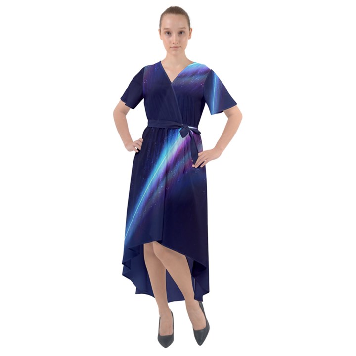 Light Fleeting Man s Sky Magic Front Wrap High Low Dress